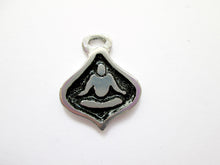 Load image into Gallery viewer, handmade pewter yoga lotus pendant with black background, for men or women.